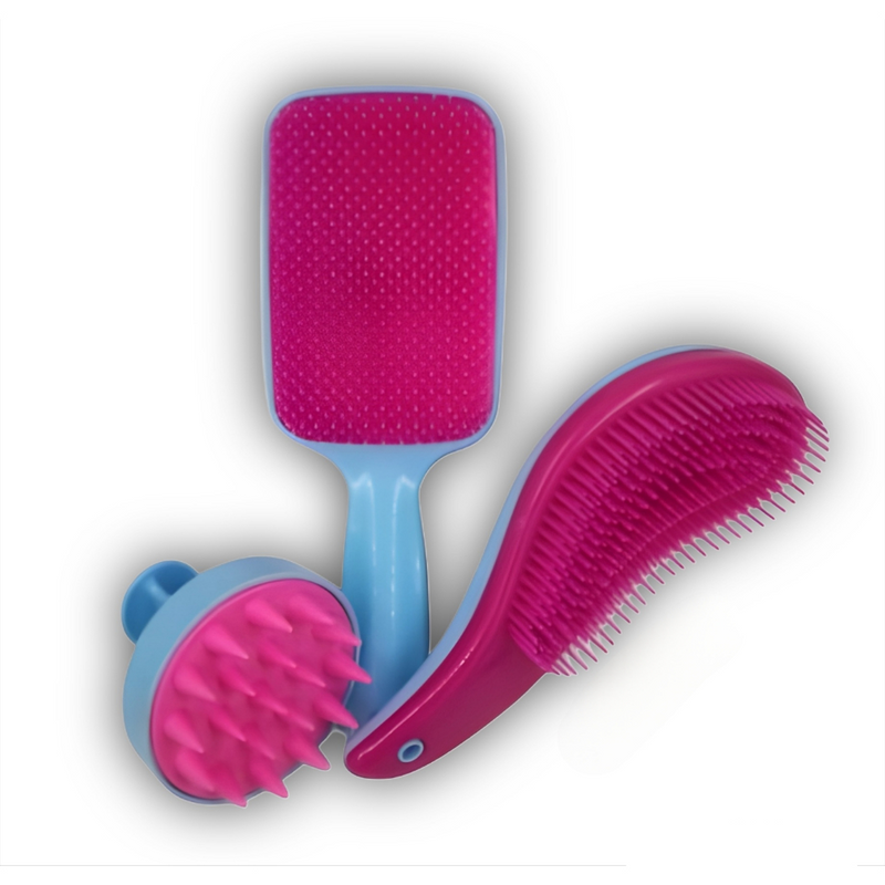 Kit Escovas TRIO Raquete Flex, Escova Mágica e Escova Massageadora Capilar de Silicone