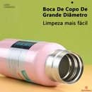 Caneca Kit Garrafa Térmica Vacuum Bottle Inox 500ml + 3 Xícaras Bebidas Fria ou Quente