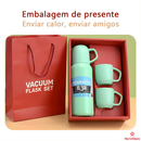 Caneca Kit Garrafa Térmica Vacuum Bottle Inox 500ml + 3 Xícaras Bebidas Fria ou Quente