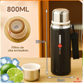 Kit Garrafa Térmica Inox 500ml com 3 Xícaras | Vacuum Bottle Quente e Frio