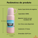 Caneca Kit Garrafa Térmica Vacuum Bottle Inox 500ml + 3 Xícaras Bebidas Fria ou Quente