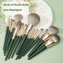 Kit de 14 Pinceis para Maquiagem Verde, Cerdas Macias Profissionais , Kit Completo Para Rosto E Olhos, Sombra e Base