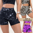 Kit 3 Shorts Feminino Academia Marmorizado Fitness Degrade Crossfit Cintura Alta